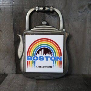 Nanco Boston Massachusetts Ceramic Kitchen Trivet Rainbow Metal Tea Kettle